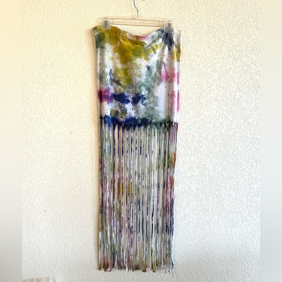 ASOS Tie Dye Fringe Boho Festival Maxi Skirt - Picture 7 of 8